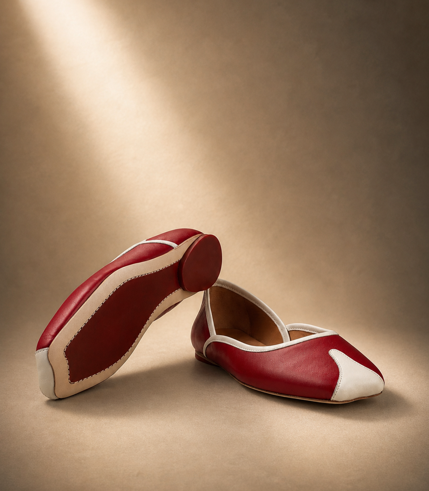 Red and white shoes on a beige background